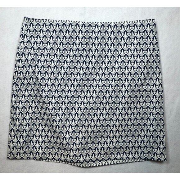 Talbots A-Line Pencil Skirt Navy Blue White Geometric Fan Print Lined Womens 16P - Picture 1 of 7
